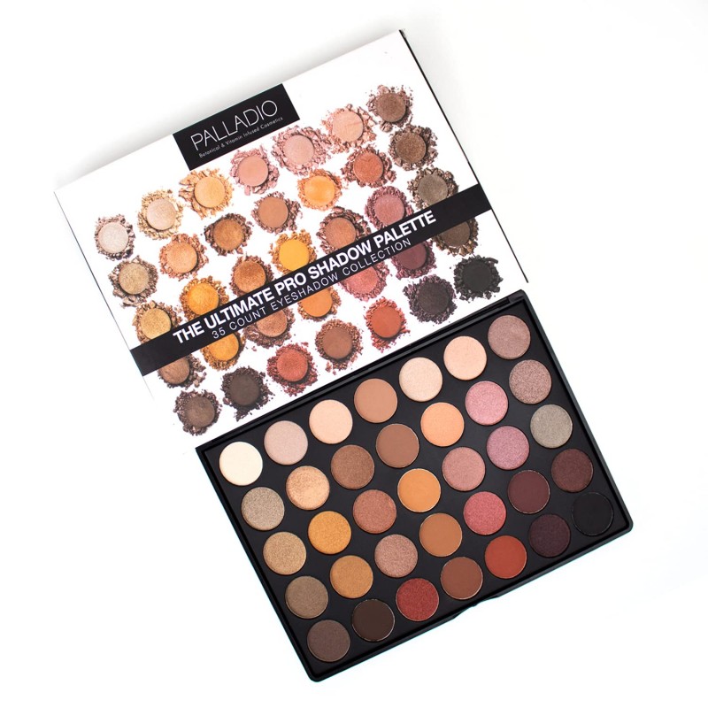 Palladio Ultimate Pro Paletas de sombra de ojos, uso profesional y personal, 35 colores de polvo pigmentado, mate, brillo, acabados 